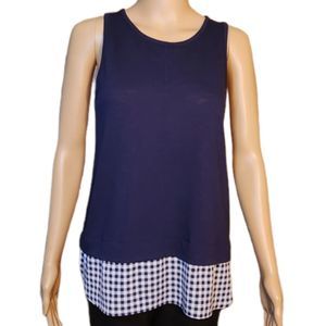 J.Crew Shirt Checkered Sleeveless Navy Blue White  Womens Size XS